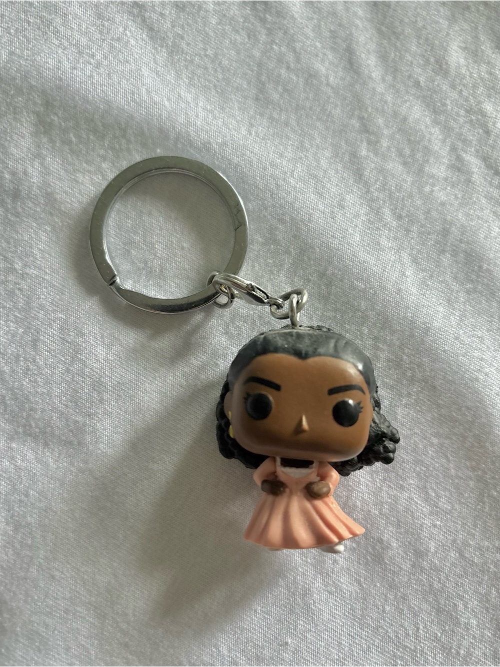 Funko Pop Keychain - Black Hair Figure in Peach Dress